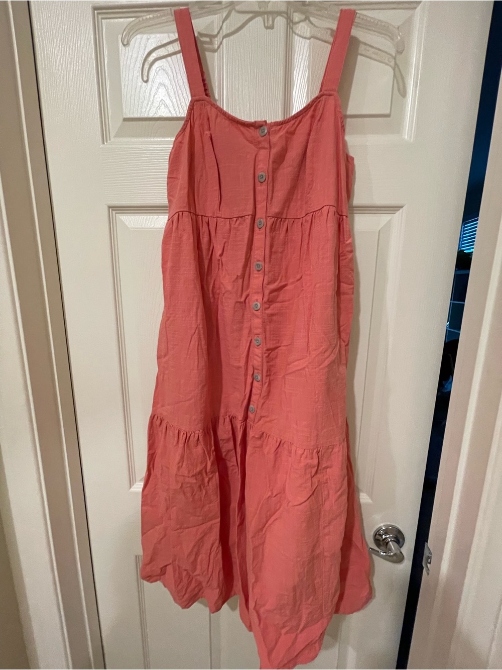 Isabel Button-Front Cotton Maxi Sundress in Coral